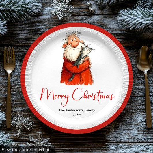 Watercolor Santa Funny Custom Holiday Paper Plates ペーパープレート