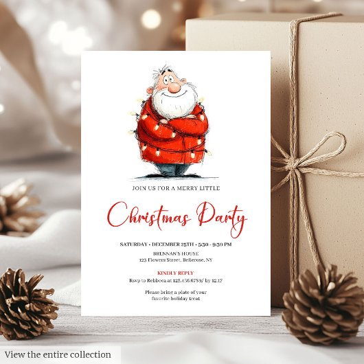 Watercolor Santa Funny Editable Christmas Party  招待状