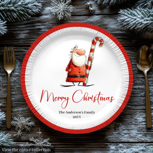 Watercolor Santa Funny Joyful Holiday Tableware ペーパープレート