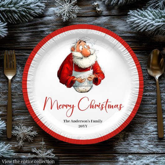 Watercolor Santa Funny Personalized Dinner Plates ペーパープレート