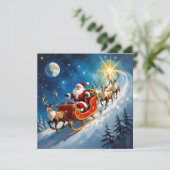Watercolor Santa on a Sleigh Christmas シーズンカード (スタンド正面)