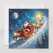 Watercolor Santa on a Sleigh Christmas シーズンカード (正面)