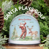 WATERCOLOR SANTA PLAYS GOLF REINDEER WAITS