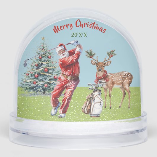 WATERCOLOR SANTA PLAYS GOLF REINDEER WAITS SNOW  (正面)
