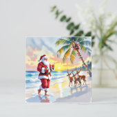 Watercolor Santa & Reindeer on the Beach Christmas シーズンカード (スタンド正面)