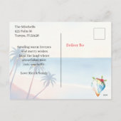 Watercolor Santa & Reindeer on the Beach Christmas シーズンポストカード (裏面)