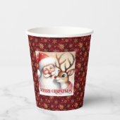 Watercolor Santa Rudolph Christmas Party Cup Art 紙コップ (正面)