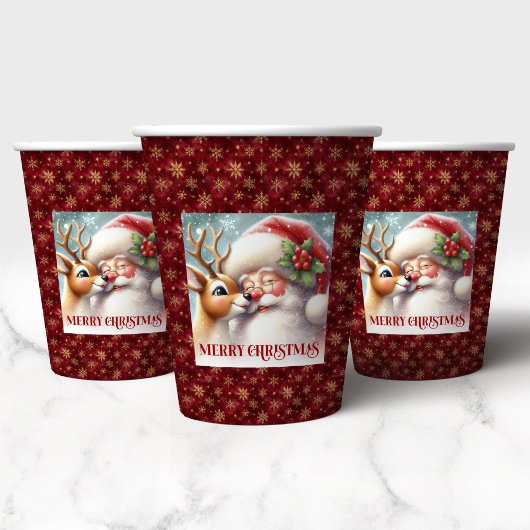 Watercolor Santa Rudolph Funny Christmas Paper Cup 紙コップ