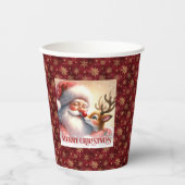Watercolor Santa Rudolph Holiday Paper Drink Cup 紙コップ (正面)
