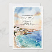 Watercolor Santorini Coastal  招待状 (正面)