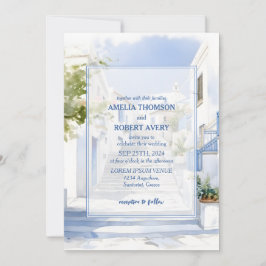 Watercolor Santorini Destination Greece Wedding 招待状