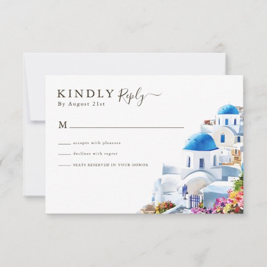 Watercolor Santorini Destination Wedding RSVP (正面)
