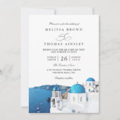 Watercolor Santorini Greece Modern QR Code Wedding 招待状 (正面)