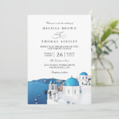 Watercolor Santorini Greece Modern QR Code Wedding 招待状 (スタンド正面)