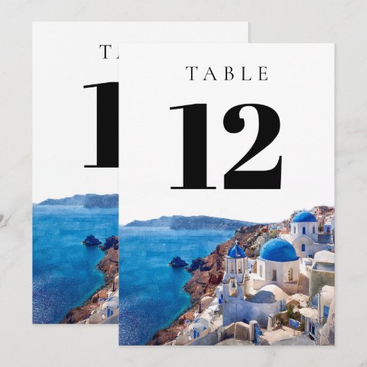 Watercolor Santorini Greece Table Number 招待状 (正面/裏面)