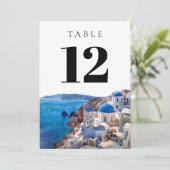 Watercolor Santorini Greece Table Number 招待状 (スタンド正面)