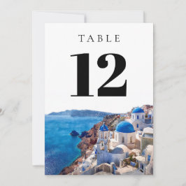 Watercolor Santorini Greece Table Number 招待状