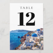 Watercolor Santorini Greece Table Number 招待状 (正面)