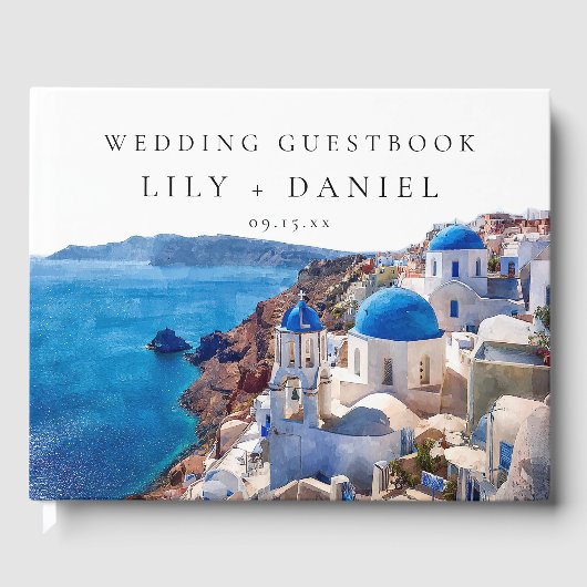 Watercolor Santorini Greece Wedding ゲストブック (正面)