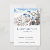 Watercolor Santorini Greece Wedding 出欠カード (正面)