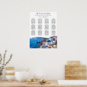 Watercolor Santorini Greece Wedding Seating Chart ポスター (キッチン)