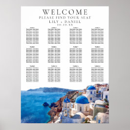 Watercolor Santorini Greece Wedding Seating Chart ポスター