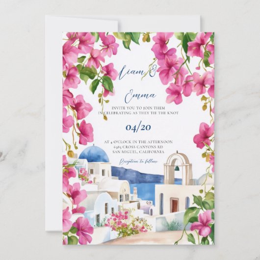 Watercolor Santorini Wedding Invitation 招待状 (正面)
