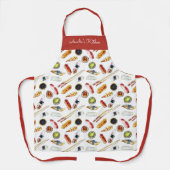 Watercolor Sashimi Pattern White Red エプロン (正面)