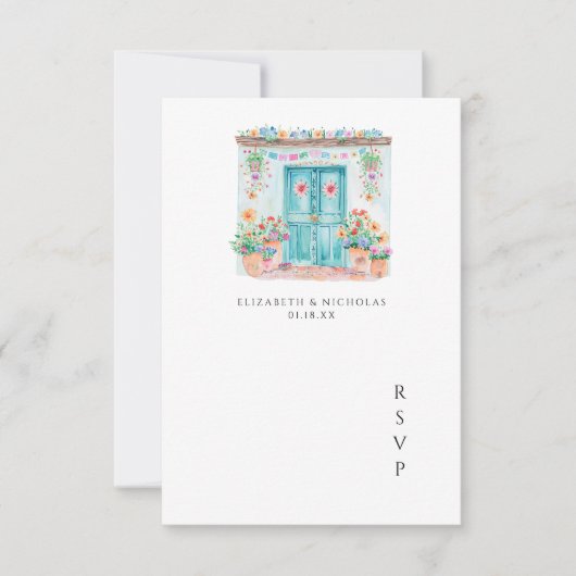 Watercolor Sayulita Mexico | QRコード ウェディング RSVP (正面)