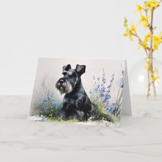 Watercolor Schnauzer カード (黄色い花)
