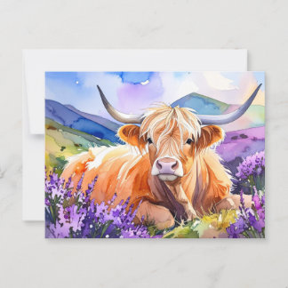 Watercolor Scottish Highland Cow Postcard ポストカード