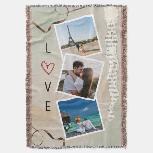 Watercolor Scrapbook Love Photo Design スローブランケット (正面縦)