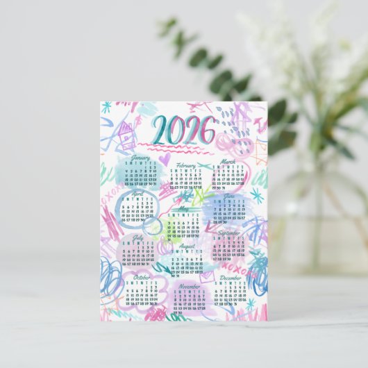 Watercolor scribbles calendar ポストカード (スタンド正面)