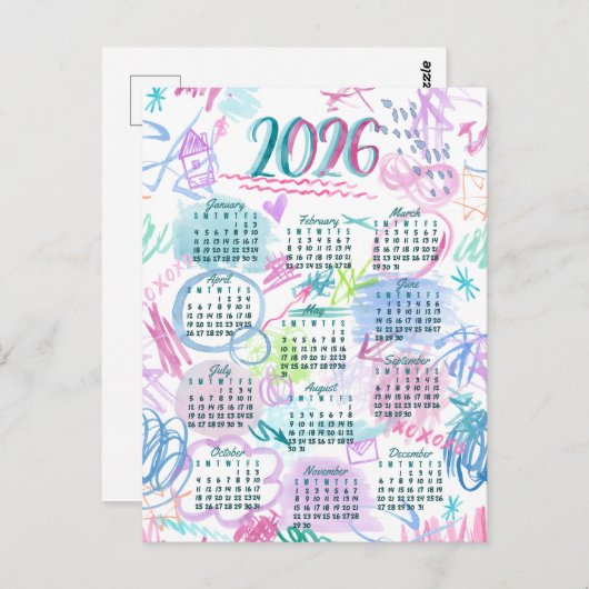 Watercolor scribbles calendar  ポストカード (正面/裏面)