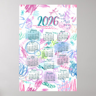 Watercolor scribbles Calendar 2026 ポスター
