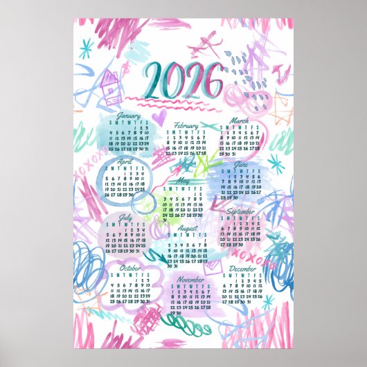 Watercolor scribbles Calendar 2026  ポスター (正面)