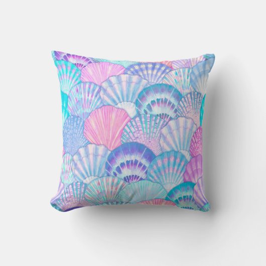Watercolor sea shell seamless pattern. Hand drawn クッション (正面)