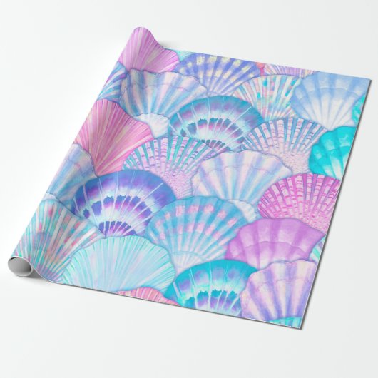 Watercolor sea shell seamless pattern. Hand drawn ラッピングペーパー (アンロールド)