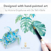 Watercolor Sea Turtle and Monstera Leaves ポスター