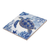 Watercolor Sea Turtle Ocean Blue タイル (側面)