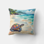 Watercolor Sea Turtle On a Beach クッション (裏面)