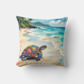 Watercolor Sea Turtle On a Beach クッション (正面)