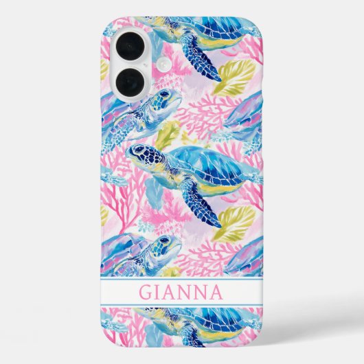 Watercolor Sea Turtles Monogrammed Case-Mate iPhoneケース (裏面)