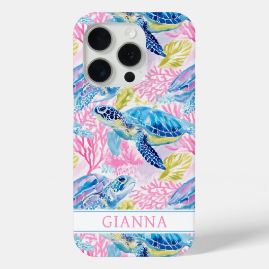 Watercolor Sea Turtles Monogrammed Case-Mate iPhoneケース (裏面)