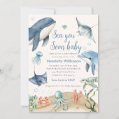 Watercolor Sea You Soon Baby shower Invitation 招待状 (正面)