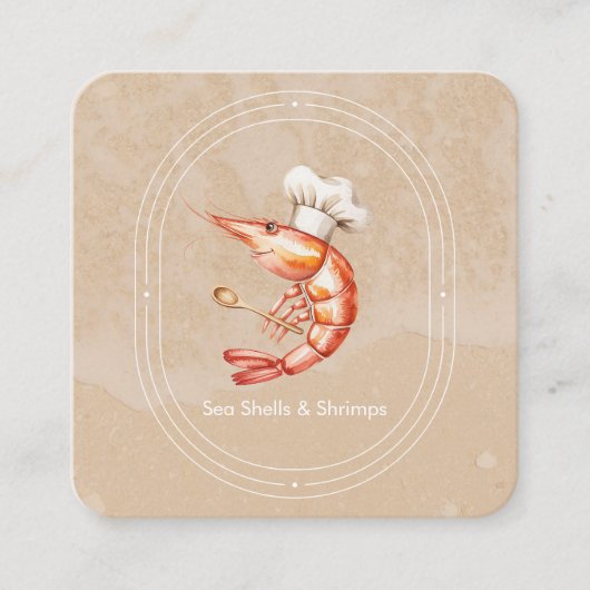 Watercolor Seafood / Coastal Beach Style スクエア名刺 (正面)