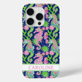 Watercolor Seahorses Monogrammed iPhone 15 Proケース