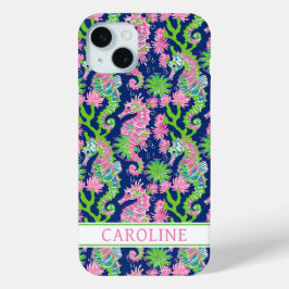 Watercolor Seahorses Monogrammed iPhone 15 Miniケース