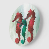 Watercolor Seahorses Nautical  ラージ壁時計 (傾斜)