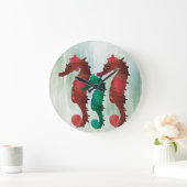 Watercolor Seahorses Nautical  ラージ壁時計 (ホーム)